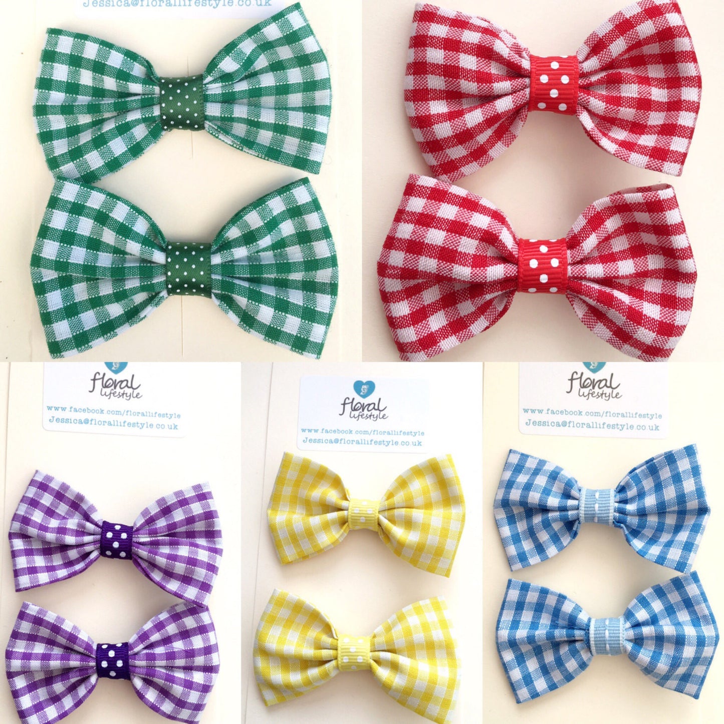 Small Hair Bows | Gingham - School Summer Uniform - Matching Pair